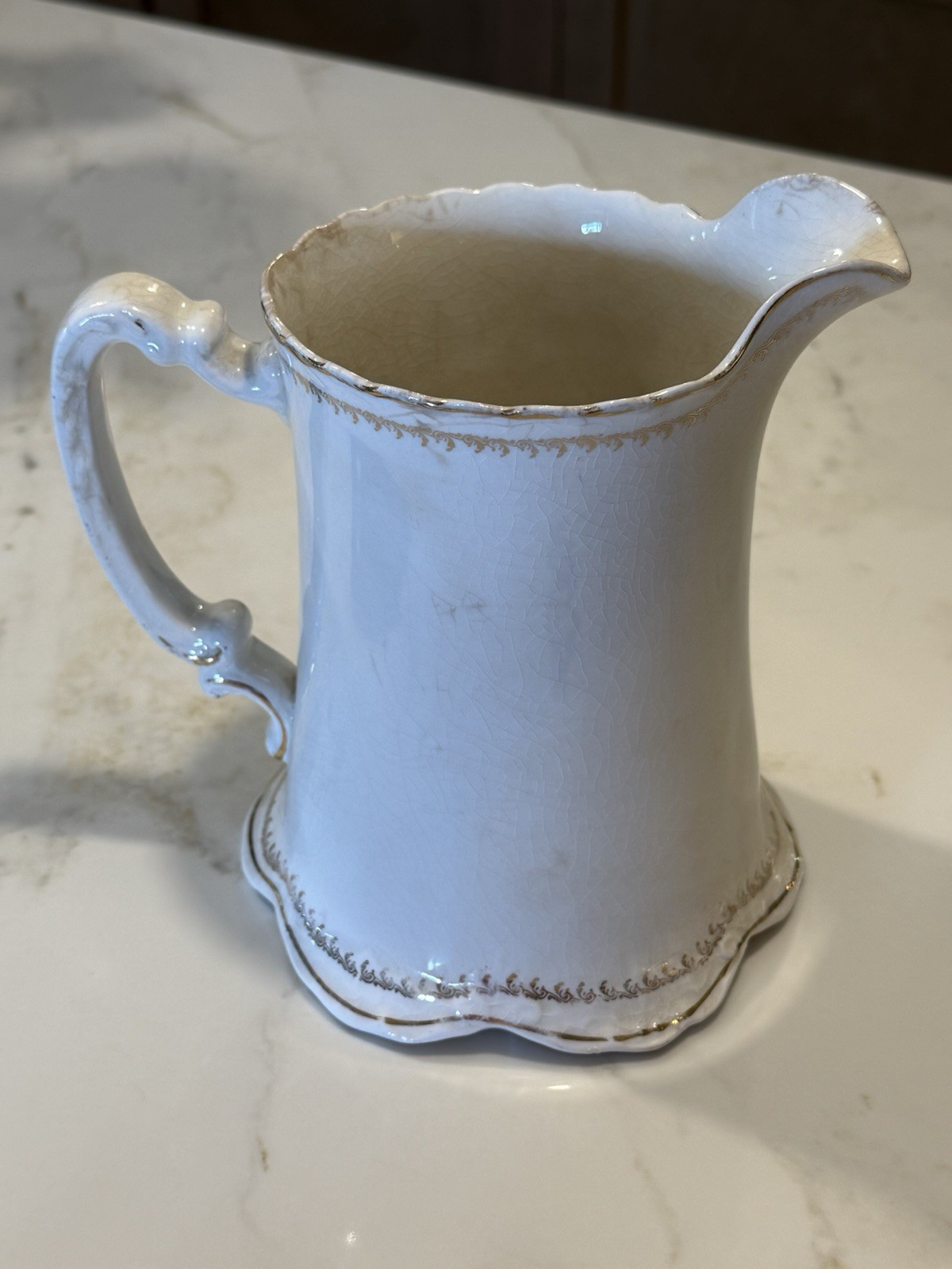 Antique Homer Laughlin Hudson Violet Pitcher Crackle Glaze Transferware