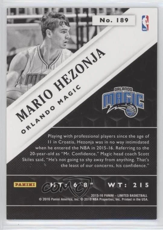 2015-16 Panini Limited Spotlight Silver /49 Mario Hezonja #189 Rookie RC - Image 2 of 2