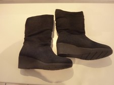 AVON UK SZ 6 (39) NEW BLACK SUEDE EFFECT PULL ON SLOUCH BOOTS MEDIUM WEDGE HEEL