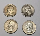 WASHINGTON SILVER QUARTERS LOT OF 4 - 90% SILVER Coins
