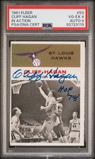 1961 Fleer In Action IA #53 Cliff Hagan Signed Hawks HOF Auto PSA 4 DNA 9 Auto