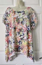 Karen Kane Artsy Tunic Top W/ Fuzzy Fringe Thread Like Floral  Designs Sz 3X