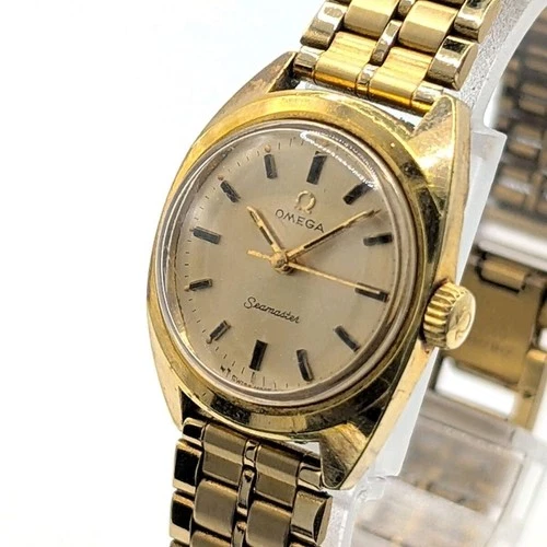 OMEGA Seamaster Watch Gold Dial Y2K 00S Vintage Japan Round Ladies Watch