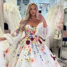 Floral Wedding Dress Detachable Sleeve Bridal Gown Off Shoulder Princess Gowns