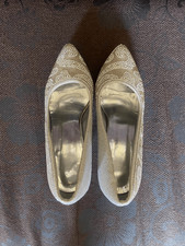Womens Silver Gold Rhinestone High Heel Pumps Pointed Toe Sparkle Wedding Shoes