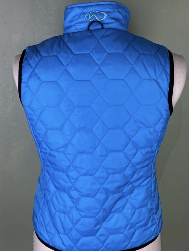 Marker Womens Puffer Vest Blue Zip Up Pockets Lined Quilted Mock Neck Small