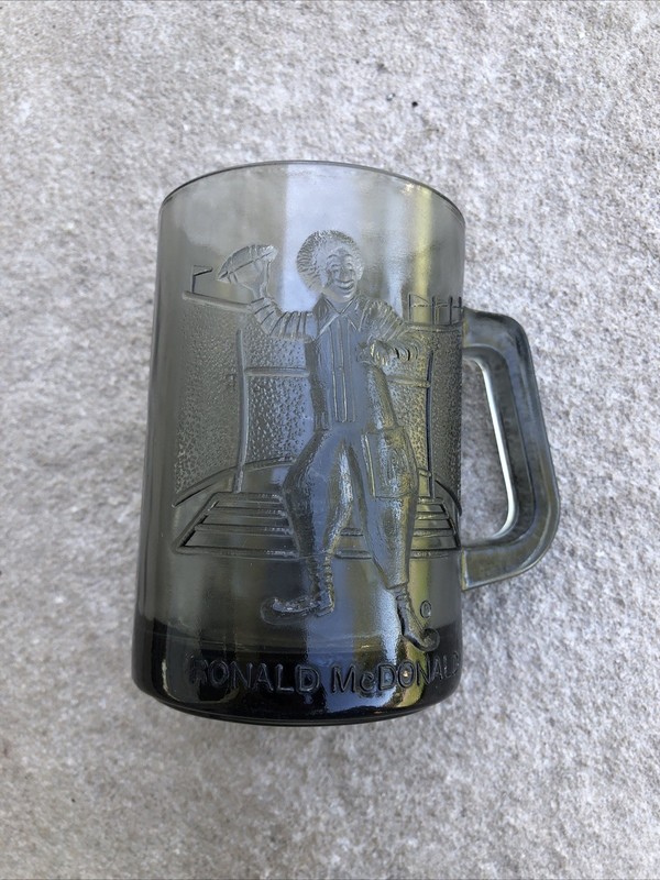 Vintage McDonald’s Smoke Grey Glass/Mug Ronald McDonald Throwing Football 1970s