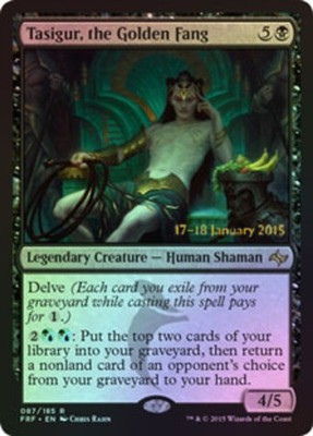 MTG Tasigur, the Golden Fang (2015) - Foil - Prerelease Promo, Light Play, Engli
