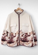 Image of M&S Goodmove Borg Fleece Jacket UK 18 Ivory Mix Printed Zip Teddy BNWOT