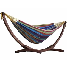 Vivere C8SPCT Double Cotton 2-Person Hammock with Solid Pine Stand, Tropical