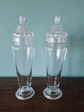 Pair Vintage Look 11" Apothecary Style Glass Jars 35cl Plastic Lids Sweets?