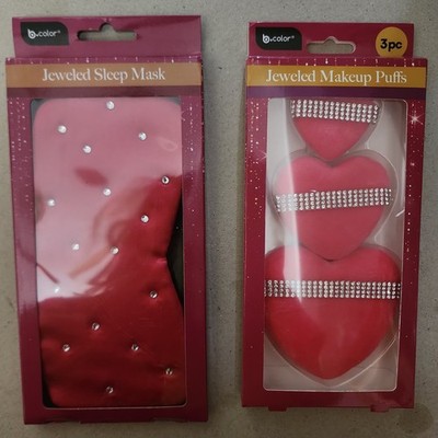 B PURE JEWELED BEAUTY GIFT SET   SLEEP MASK, MAKEUP PUFFS, VALENTINES DAY GIFT