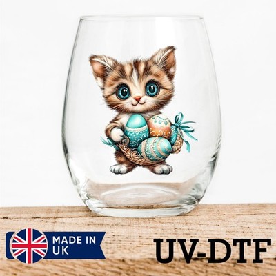 Ostern Katze 8 Stück UV DTF Aufkleber - Glas Laptop Becher Tasse kd5