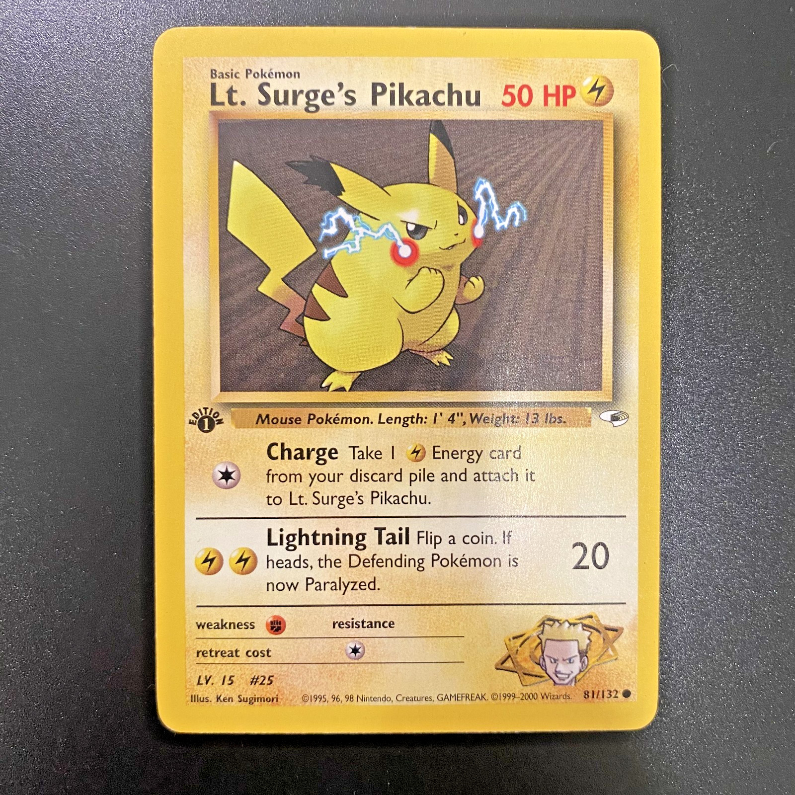 Lt. Surge's Pikachu 81/132 1st Edition Gym Heroes Regular LP - Pokemon Card