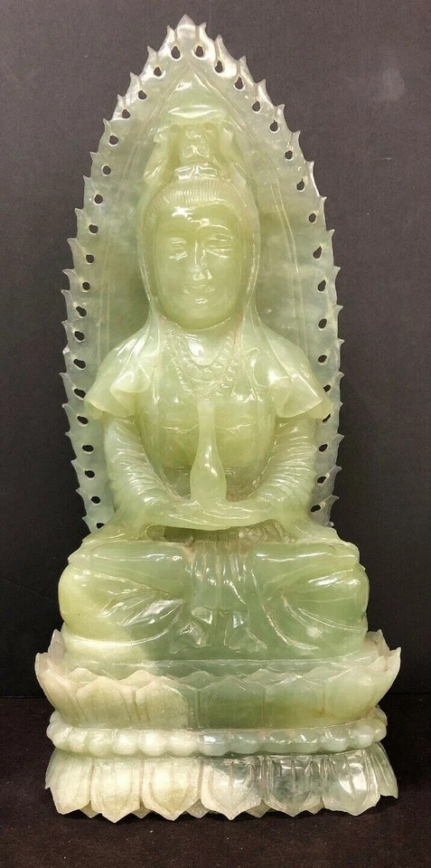 "Figura grande china tallada Bowenita sentada de Guanyin 16 3/4"" de alto (piedra dura)" Foto 4 de 4