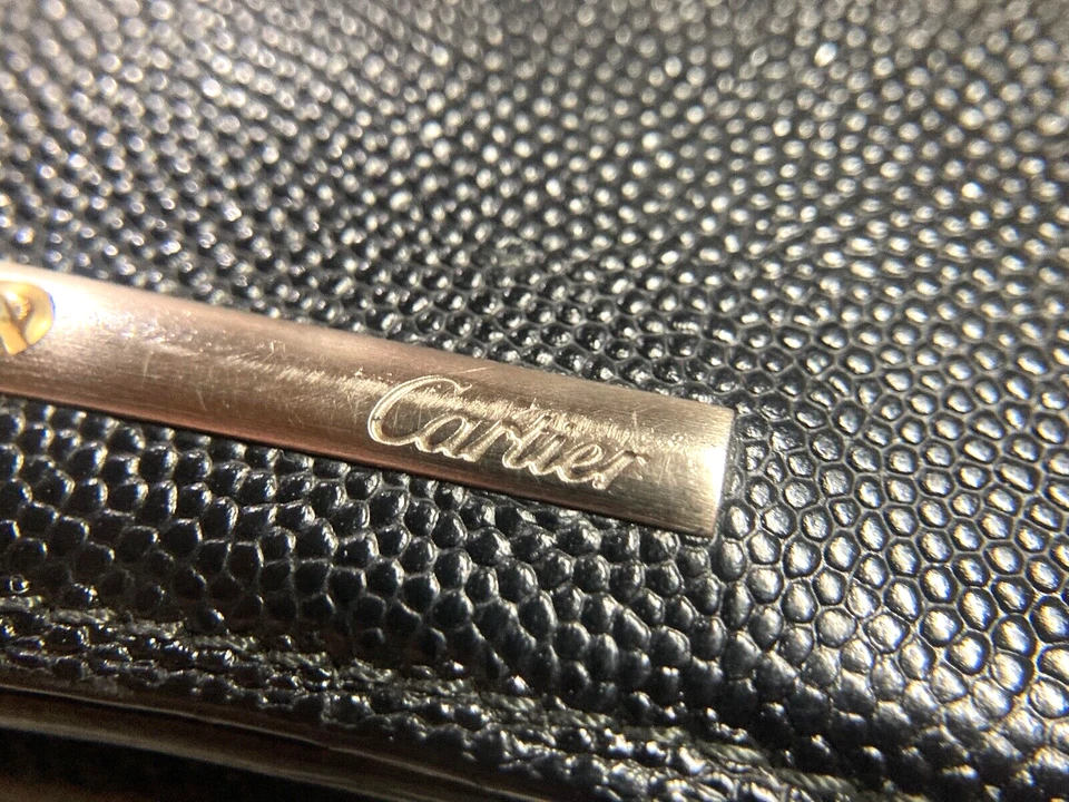 CARTIER VINTAGE SANTOS LOGO RING CAVIAR SKIN LEATHER LONG WALLET FRANCE BLACK - Image 4 of 4