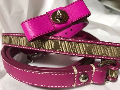NEW COACH SET PINK BOW SIGNATURE EXTRA SMALL DOG COLLAR & LEASH S NEW COACH SET PINK BOW SIGNATURE EXTRA SMALL DOG COLLAR & LEASH S