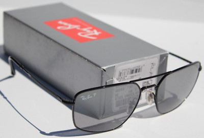 RAY-BAN RB3666 POLARIZED Sunglasses 002/K3 56 Black/Gray Mirror NEW