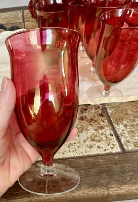 Set Of 8!West Virginia Glass Specialty Rose Lustre Stem 6 Footed Iced Tea Tumble