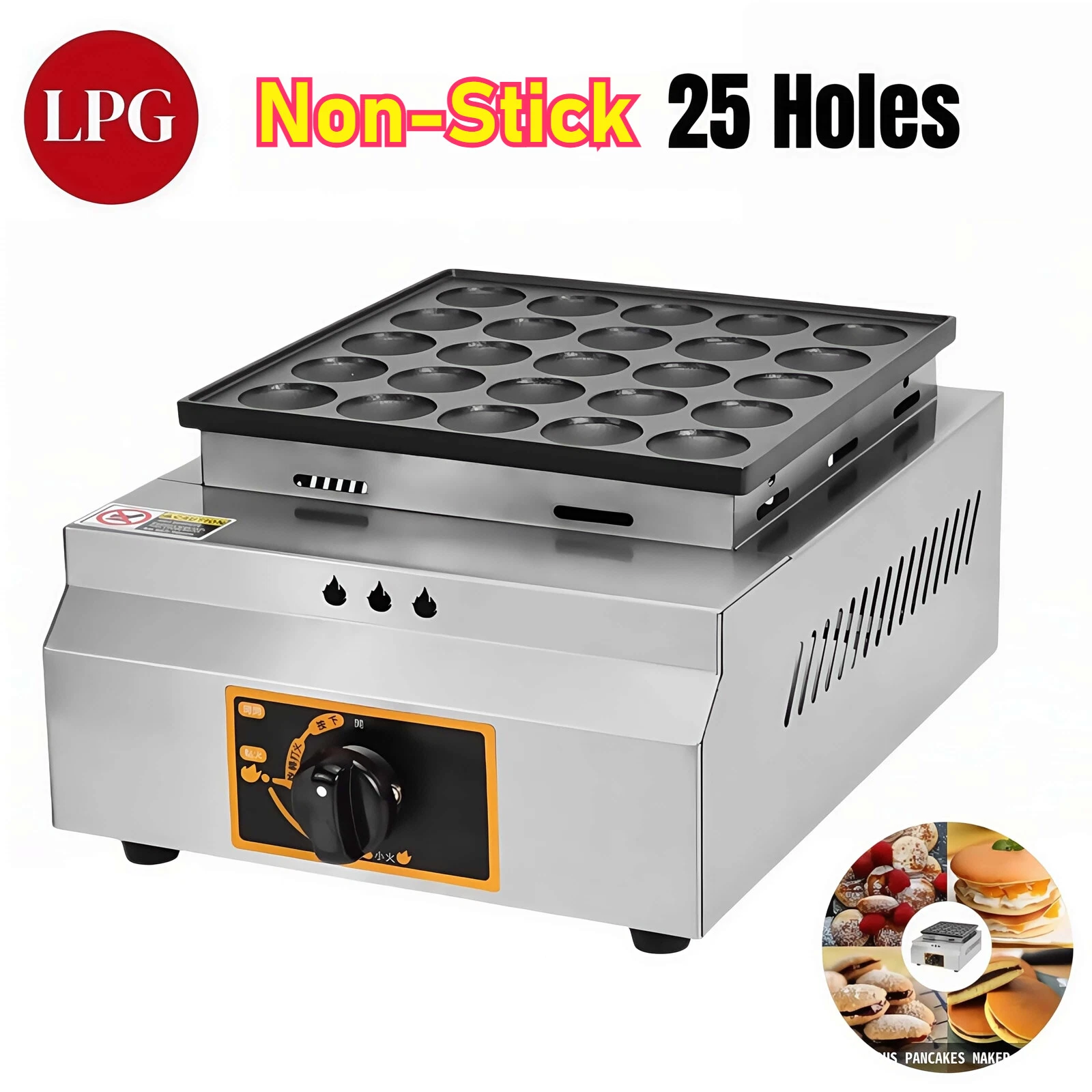 LPG Gas Nonstick Poffertjes Mini Dutch Pancake Maker Grill Baker Machine 25PCS-