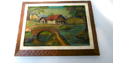 Quadro Casa Di Campagna Lavorato IN Legno Dipinto