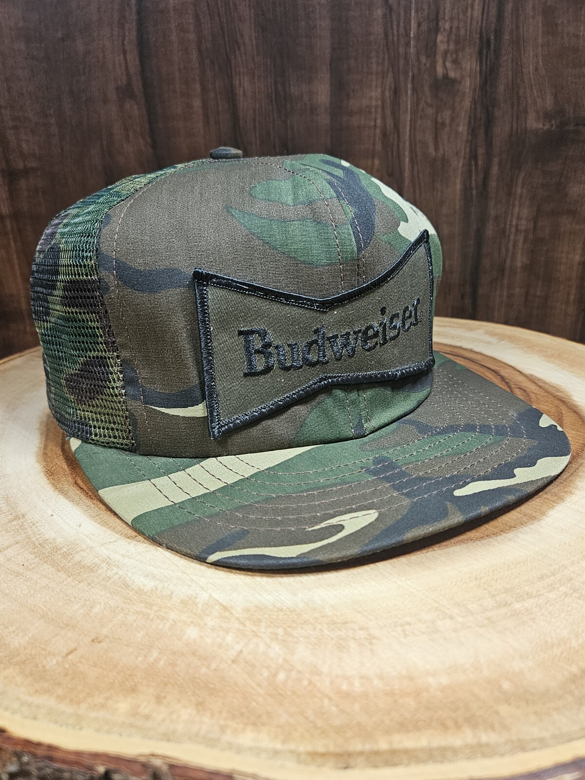 Budweiser Beer Camo Trucker Patch Snapback Adjustable Hat Cap Swingster Vintage
