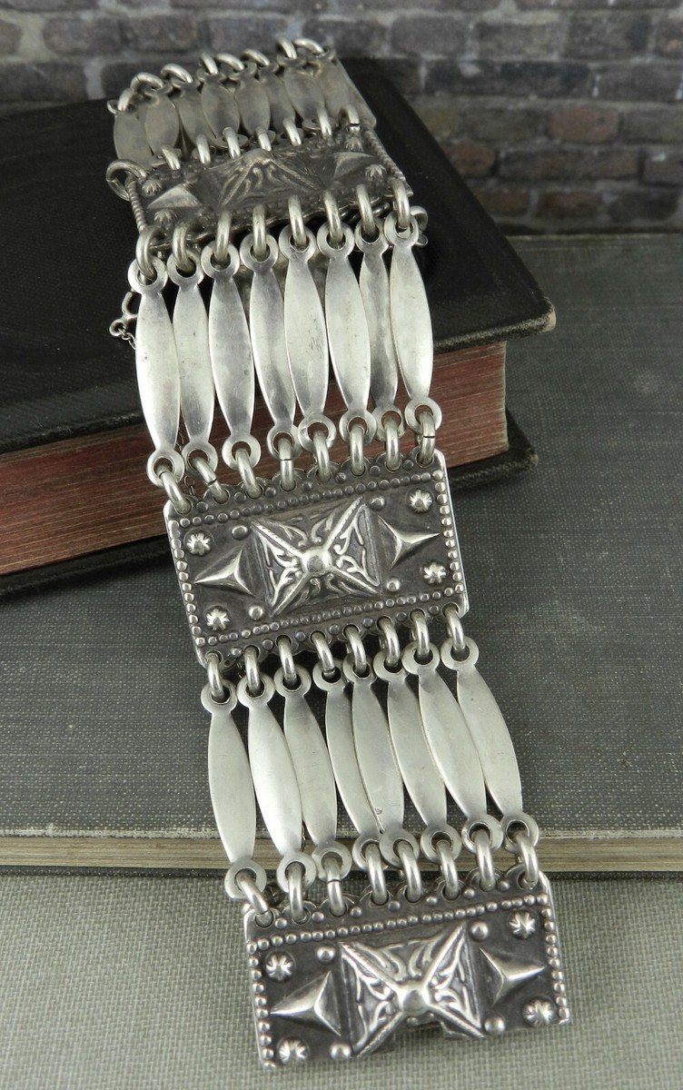 Vintage Signed Far Fan Mexico 925 Sterling Silver Panel Link Vintage Signed Far Fan Mexico 925 Sterling Silver Panel Link