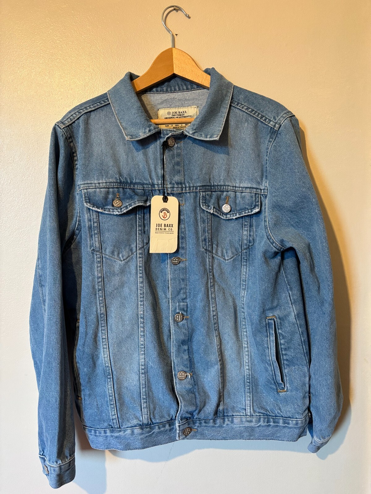 Joe Braxx Light Blue Denim Jacket for Men Size Medium BNWT Long Sleeve Cotton