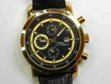 FINE LUCIEN PICCARD GOLD TONE MENS CALENDAR QUARTZ WATCH -NEW BATTERY RUNS GREAT