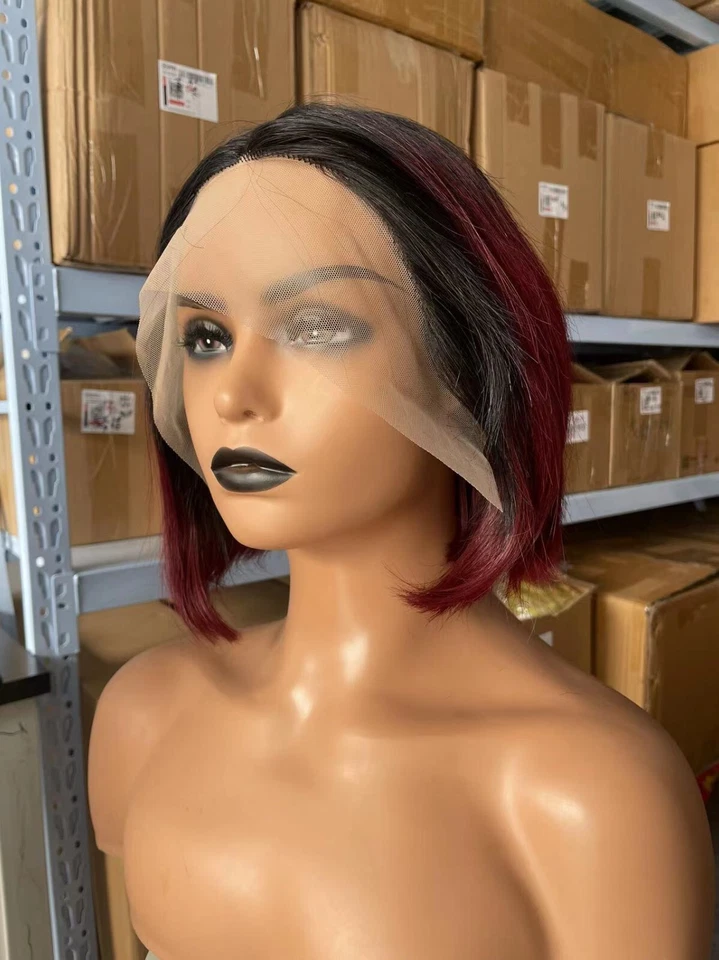 10 дюймов 13x4 T кружевной парик 1B/99J # Bob прямые волосы бразильские человеческие волосы передние волосы - Изображение 2 из 4