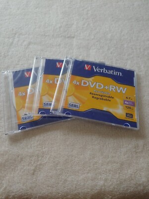 Verbatim DVD+RW Discs, 4.7GB, 4x, w/Slim Jewel Cases, 3/Pack