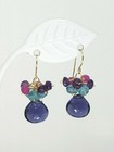 14k Yellow Gold Sim. Tanzanite Apatite and Amethyst Cluster Drop Dangle Earrings — photo 2