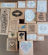 18 Wood Mounted Rubber Stamps - Bird with Valentine/Be Mine/Hearts/Lips/Postage 