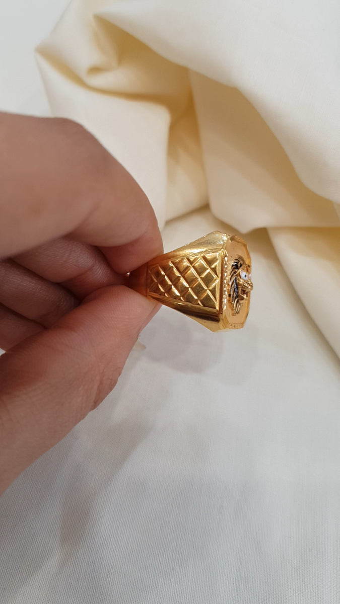 Amazing Gold Ring 22K Solid Gold Ring Enameling Lion Face Men Gold