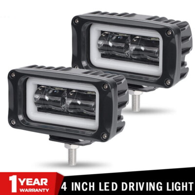2X 4inch Rectangular LED Work Light Bar Spot Pods Driving Fog White Halo Offroad