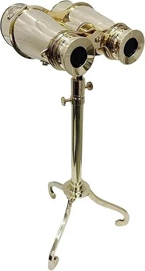 Mesa Náutica Decorativa Brillante Binocular Sobre Soporte Trípode Ajustable Totalmente Latón Foto 4 de 4