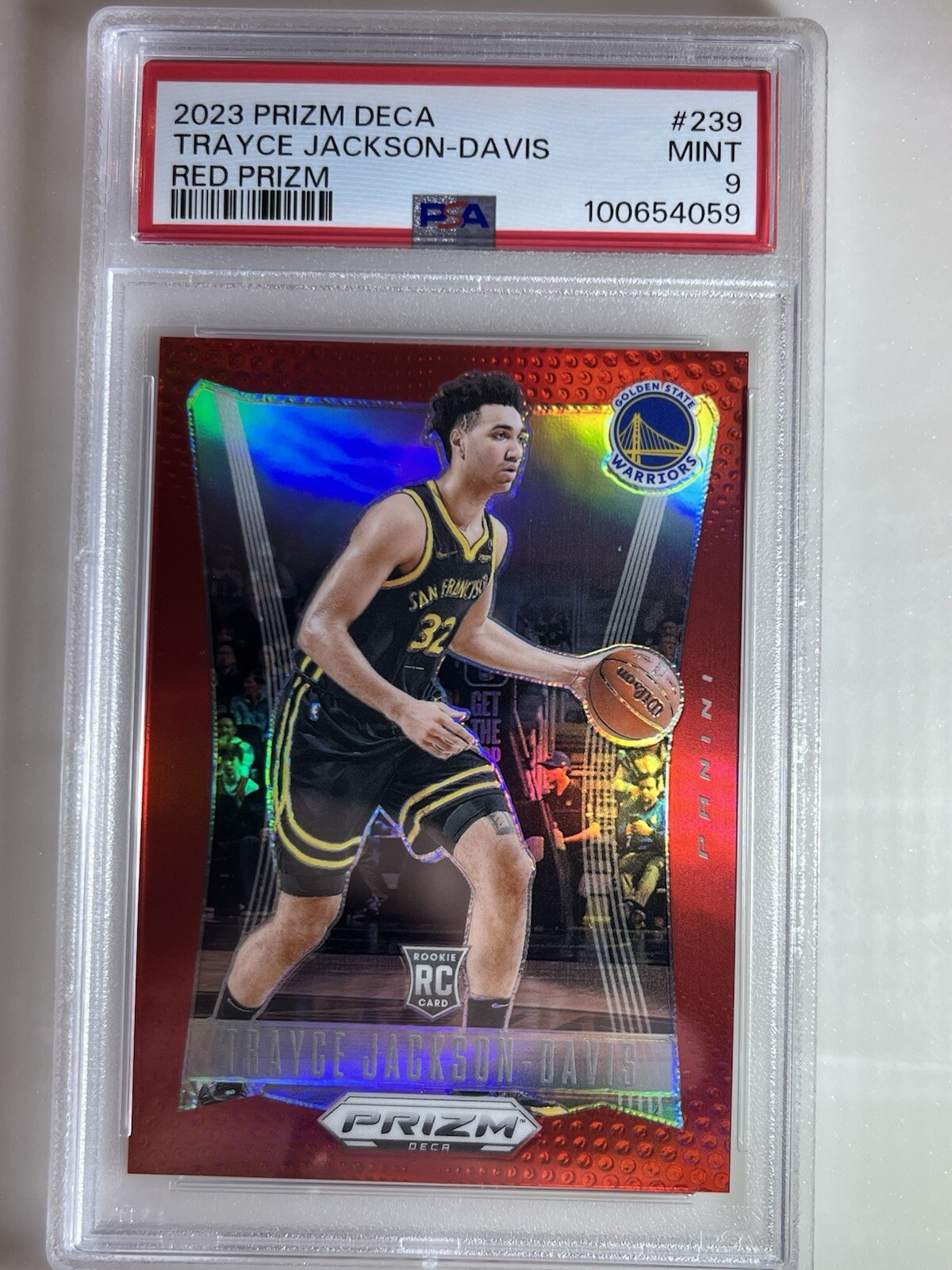 TRAYCE JACKSON-DAVIS 2023-24 PRIZM DECA RED ROOKIE /199 PSA 10 POP 1