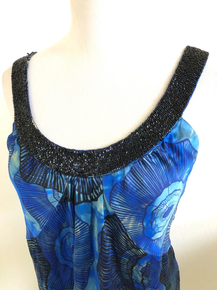 Marciano Women Silk Dress Size S Small Beaded Cut Out Back Blue Black - Image 4 of 4