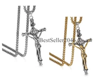 Men Women Stainless Steel Jesus Christ INRI Cross Crucifix Pendant Necklace 22"