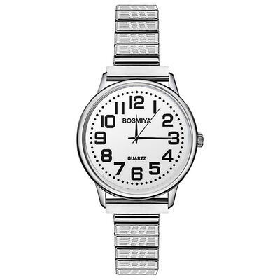 Women's Elderly Easy to Read Quartz Wrist Watch Stainless Steel Stretch Band