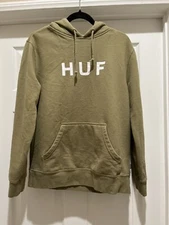 HUF Original Logo Pullover Hoodie Olive Size Small Sweater