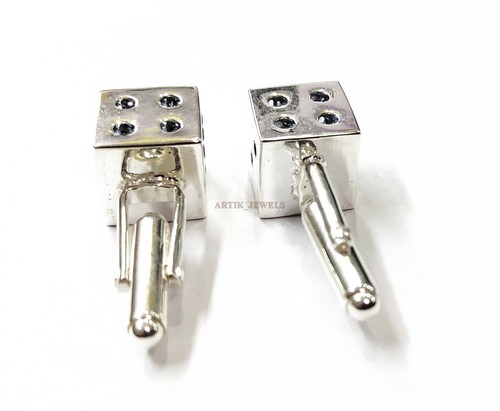 Natural Black Spinel Gemstone with 925 Sterling Silver Cufflink #1853 - Picture 4 of 5