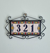 Mini-Altea Hand-painted Ceramic House Number Tiles 7.5x3.5cm & Metal Frames