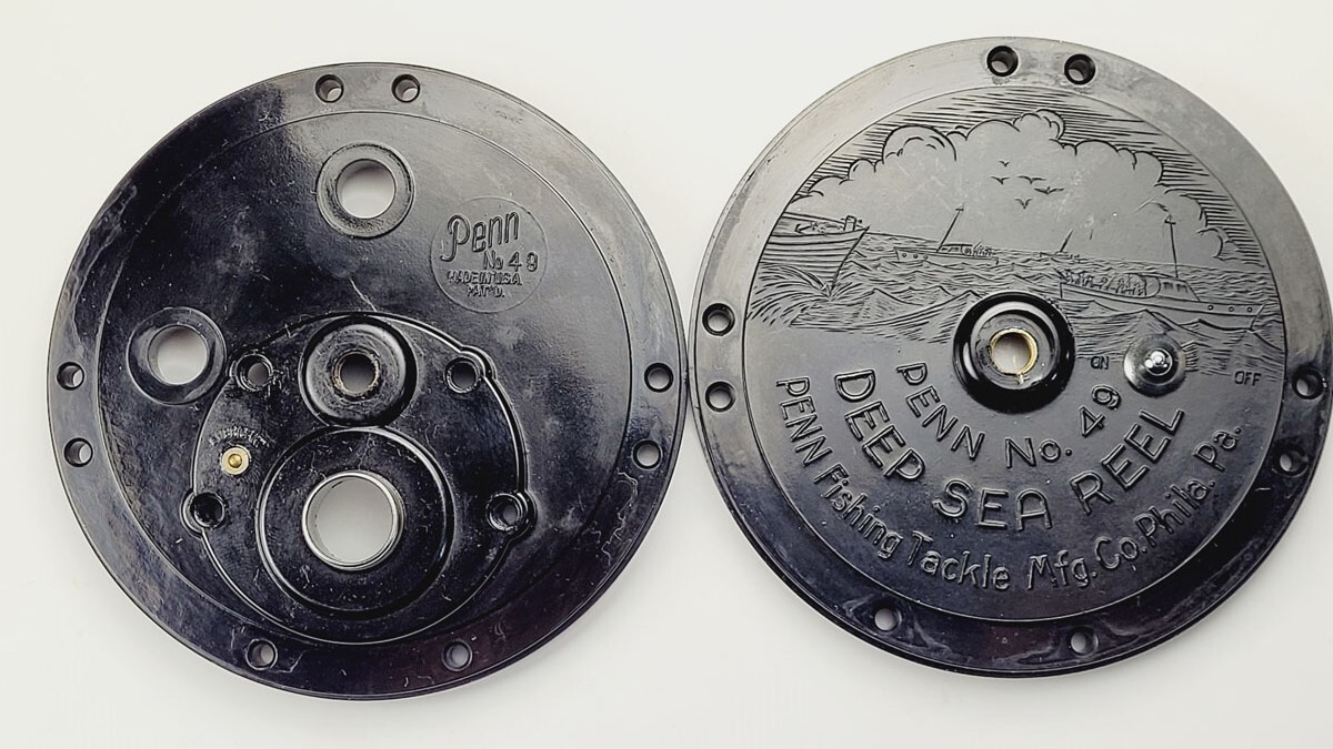 Penn 1-49 27-49 Plate Set (BLACK, Artwork) - Super Mariner 49 49L Reel Parts