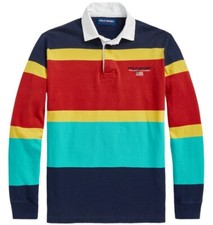 Polo Sport Ralph Lauren VTG Colorblocked Distressed Striped Hip Hop Rugby Shirt