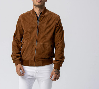 Brown Leather Jacket Men Pure Suede Flight/Bomber Size S M L XL XXL Custom Made