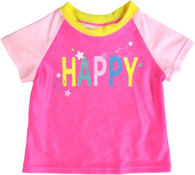 Swim Shirt 12M Baby Girls Happy Stars Swimwear Rash Guard Pink Tee Pool Beach