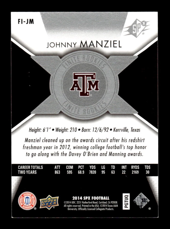 2014 SPx #FI-JM Johnny Manziel Finite #/799 - Image 2 of 2