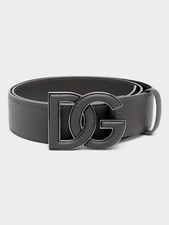 (NO CUSTOMS TAX) DOLCE & GABBANA gray DG logo buckle leather belt Size 105 / 38