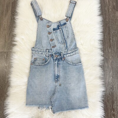 KSUBI Womens Denim Shortall Overall Dress Distressed Y2K Edgy Size XS Solid